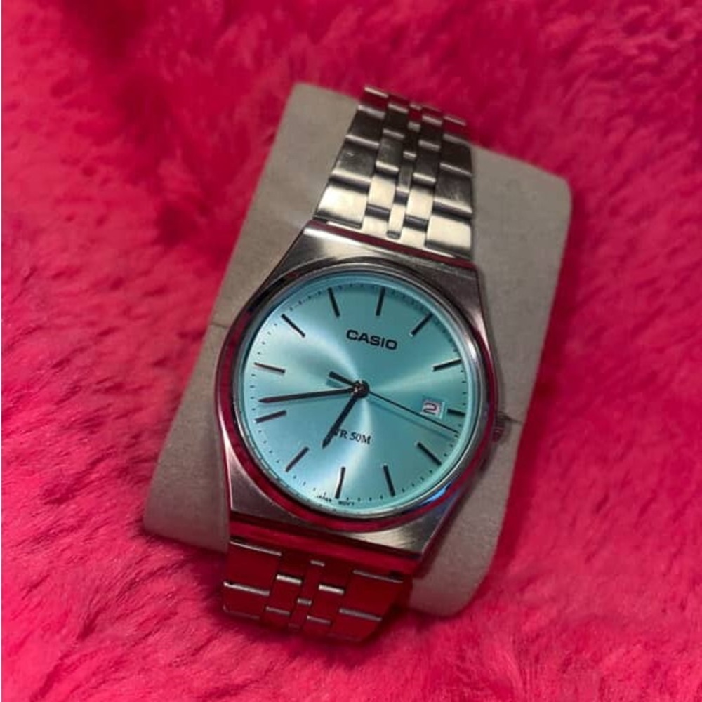 Casio Silver Watch with Aqua Dial